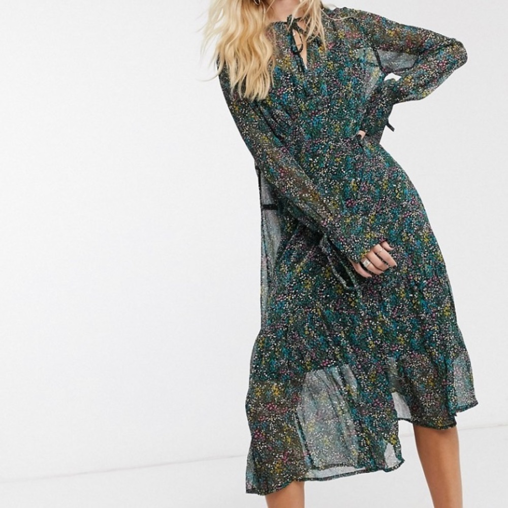 Topshop ditsy floral chiffon midi dress in multi